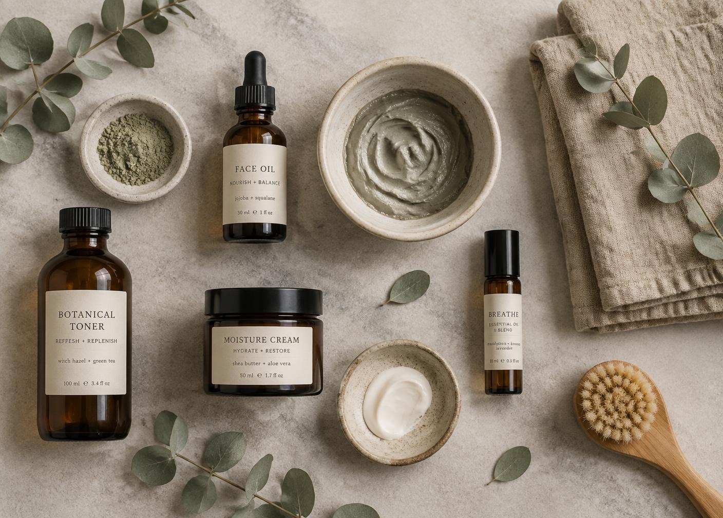Natural skincare products on stone
